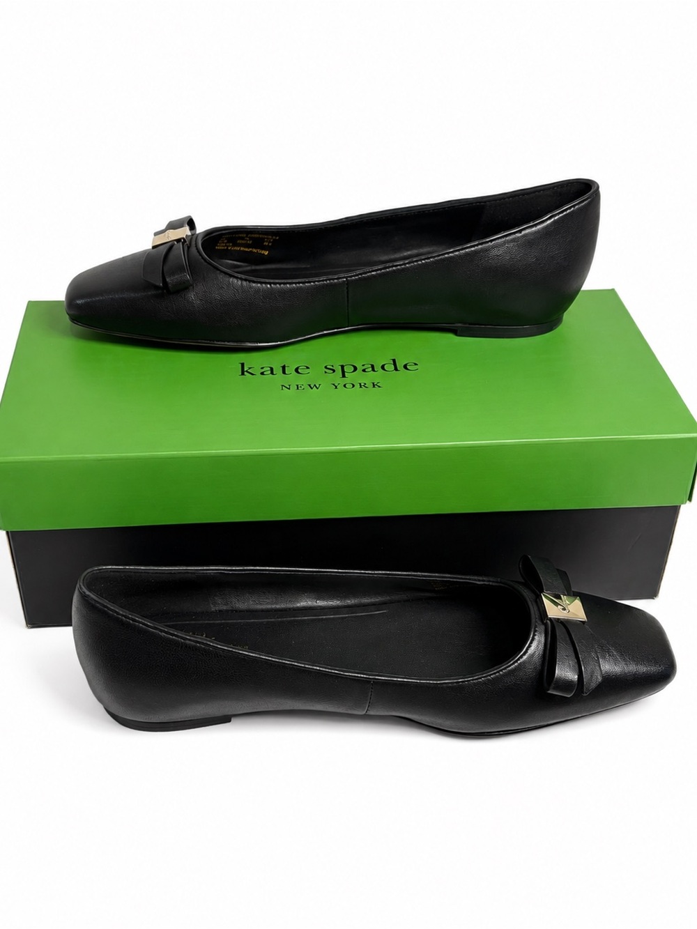 Kate Spade Deco Bow Flats Black Smooth Leather NIB Size 8.5B KM817 $178